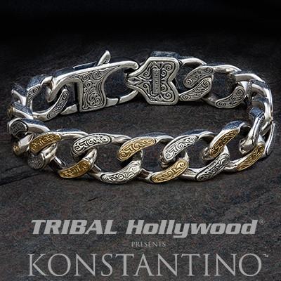 Konstantino Men's Engraved Silver Chain Bracelet