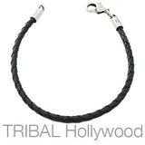 BLACK BRAIDED FAUX LEATHER BRACELET Thick Width Alt View