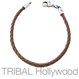 BROWN BRAIDED FAUX LEATHER BRACELET Thick Width Alt View