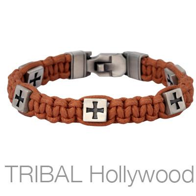 FORT CROSS Brown Woven Cord Bracelet for Men by Bico Australia