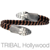 Dueling Serpent Two Tone Bendable Mens Cuff Bracelet by Bico