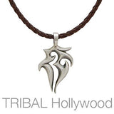 BROWN BRAIDED FAUX LEATHER NECKLACE Thin Width with Pendant