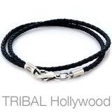BLACK BRAIDED FAUX LEATHER NECKLACE Medium Width