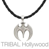 BLACK BRAIDED FAUX LEATHER NECKLACE Medium Width with Bat Pendant