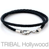 BLACK BRAIDED FAUX LEATHER NECKLACE Thick Width
