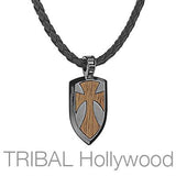 BLACK BRAIDED FAUX LEATHER NECKLACE Thick Width with Pendant