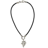 BLACK LEATHER NECKLACE with Silver Warrior Metalwork Full Length with Pendant