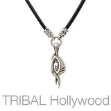 BLACK LEATHER NECKLACE with Silver Tribal Metalwork with Pendant