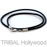 BLACK LEATHER NECKLACE Plain Medium Width Full View