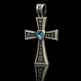 CORAZON CROSS PENDANT with Heart and Swarovski Crystals Side View
