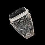 Konstantino Roaring Lion Sterling Silver and Onyx Mens Ring Closed View
