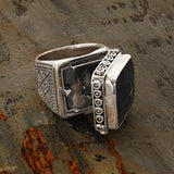 Konstantino Roaring Lion Sterling Silver and Onyx Mens Ring Open View 2