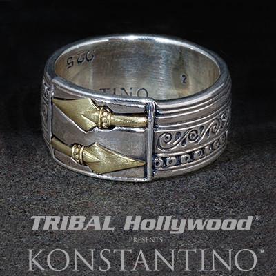 Konstantino Greek Warrior Bronze Spears Silver Mens Ring 