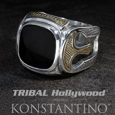 Konstantino Corinthian Helmets Silver and Onyx Mens Ring