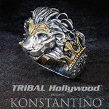 Konstantino Greek Myth Lion Head Ring in Silver and Gold