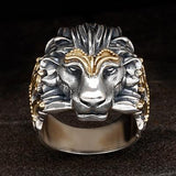 Konstantino Greek Myth Lion Head Ring in Silver and Gold Front View
