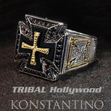 Konstantino Royal Maltese Cross Sterling Silver Mens Ring
