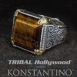 Konstantino Spartan Warrior Tiger Eye Silver Mens Ring