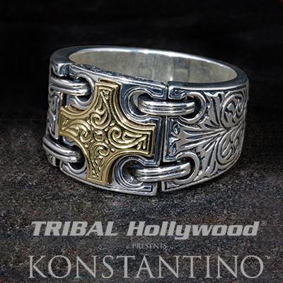 Konstantino Gold Maltese Cross Sterling Silver Mens Ring