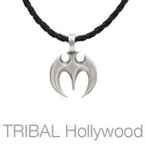 The Bat Modern Mens Bat Pendant Long Life Symbol by Bico on Leather Necklace