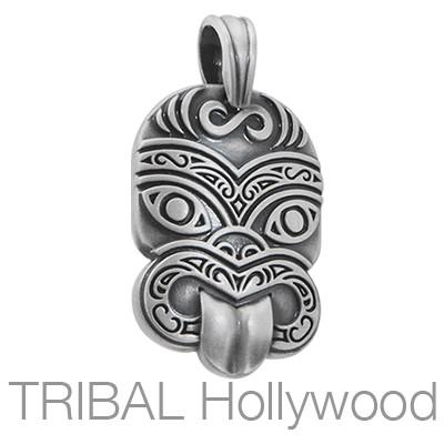 BICO TIKI Tribal Mask Pendant in Silver Front View