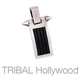 PHALANX BLACK Mens Pendant with Inlaid Black Leather by Bico Front View