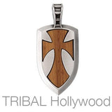 Galahad Shield Cross Dog Tag Pendant in Silver Front View