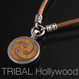 TRE Pendant in Rosewood and Silver on Leather Necklace