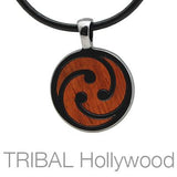 A TRE Pendant in Rosewood and Gunmetal on Leather Necklace