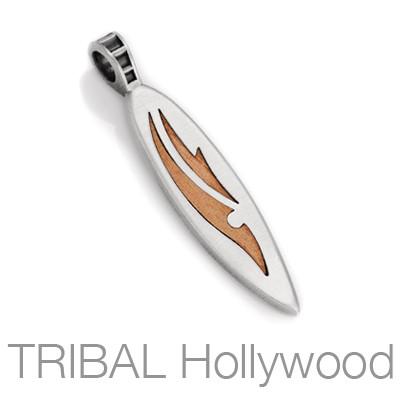 Grajagan Mens Silver Surfboard Necklace Pendant w Rosewood