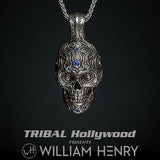 William Henry Large 3D Sugar Skull Sterling Mens Necklace 