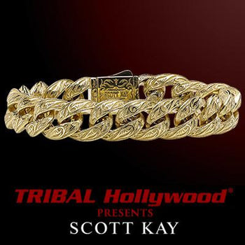 Scott Kay 18k Solid Gold Mens Bracelet with Sparta Engraving