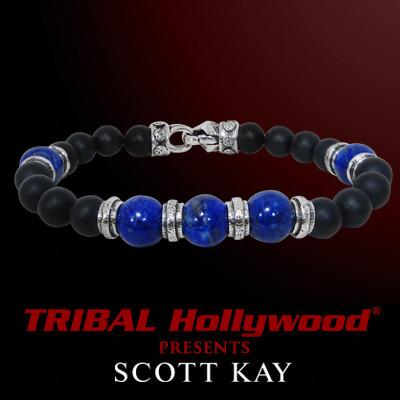 CLUSTER BEAD Blue Lapis and Black Onyx Scott Kay Bead Bracelet for Men
