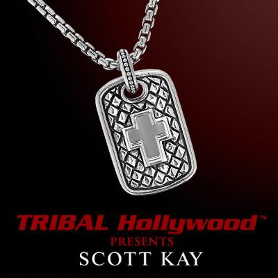 Equestrian Cut Cross Necklace Mens Silver Double Dogtag