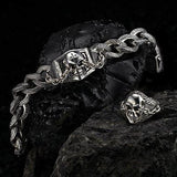 UnKaged Sterling Silver SKULL RING with Chained Eyes - Scott Kay Mens Jewelry with Chain Skull Bracelet