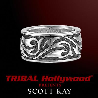 Silver Mens Ring with Engraved Vines by Scott Kay