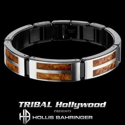 Hollis Bahringer Palisander Rosewood and Steel Mens Bracelet