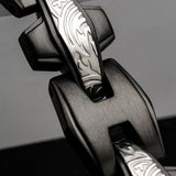 Hollis Bahringer Gotham Mens Black Steel Bracelet Close-up 2