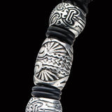 Hollis Bahringer Corium Tiki Mens Leather and Steel Bracelet Close-up