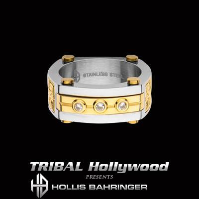 Hollis Bahringer Aurem Mens Gold IP Stainless Steel Ring
