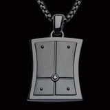 Hollis Bahringer Black Armor Shield Mens Steel Necklace Front View
