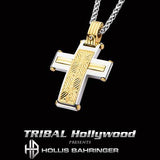 Hollis Bahringer Aurem Cross Gold Steel Mens Cross Necklace