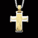 Hollis Bahringer Aurem Cross Gold Steel Mens Cross Necklace Front View