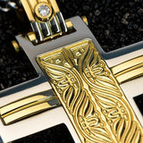 Hollis Bahringer Aurem Cross Gold Steel Mens Cross Necklace Close-up
