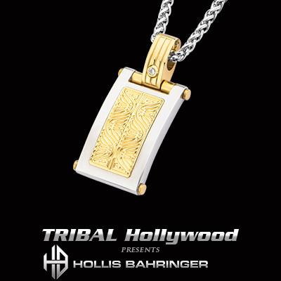 Hollis Bahringer Aurem Shield Gold IP Steel Mens Necklace