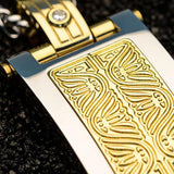 Hollis Bahringer Aurem Shield Gold IP Steel Mens Necklace Close-up