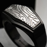 Hollis Bahringer Gotham Mens Black Steel Ring Close-up