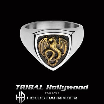 Hollis Bahringer Kingdom Dragon Shield Mens Steel Ring 