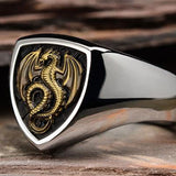 Hollis Bahringer Kingdom Dragon Shield Mens Steel Ring  Close-up