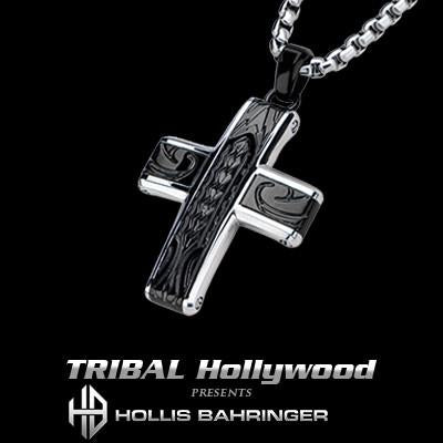 Hollis Bahringer Spade Mens Cross Necklace in Black Steel